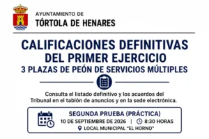 Calificaciones definitivas del primer ejercicio para tres plazas de peón de servicios múltiples