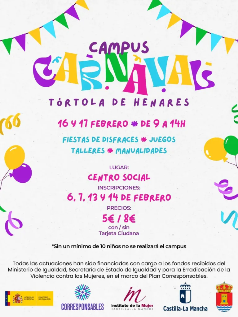 El Ayuntamiento de Tórtola organiza un campus de Carnaval infantil con juegos, talleres y fiestas de disfraces
