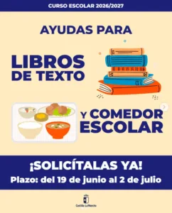 Ayudas para libros de texto y comedor escolar para el curso 2026/2027