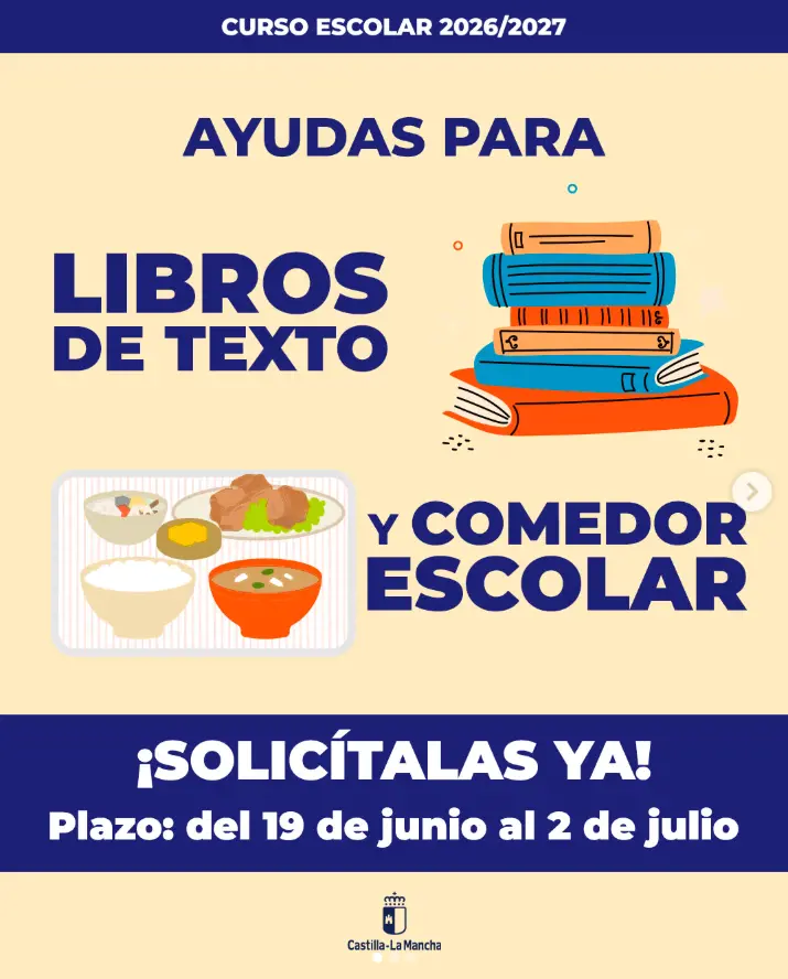 Ayudas para libros de texto y comedor escolar para el curso 2026/2027