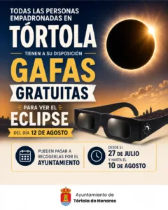 Tórtola facilitará gafas gratuitas a los vecinos para disfrutar con seguridad del eclipse solar del 12 de agosto