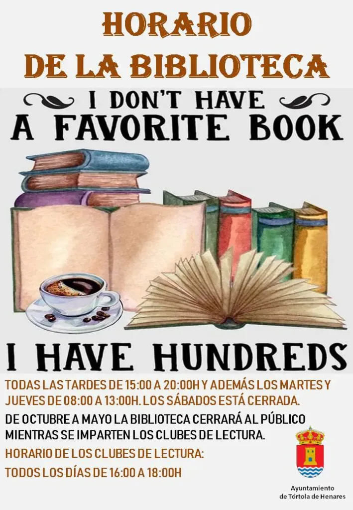Horario de la Biblioteca Municipal de Tórtola de Henares durante el curso 24-25