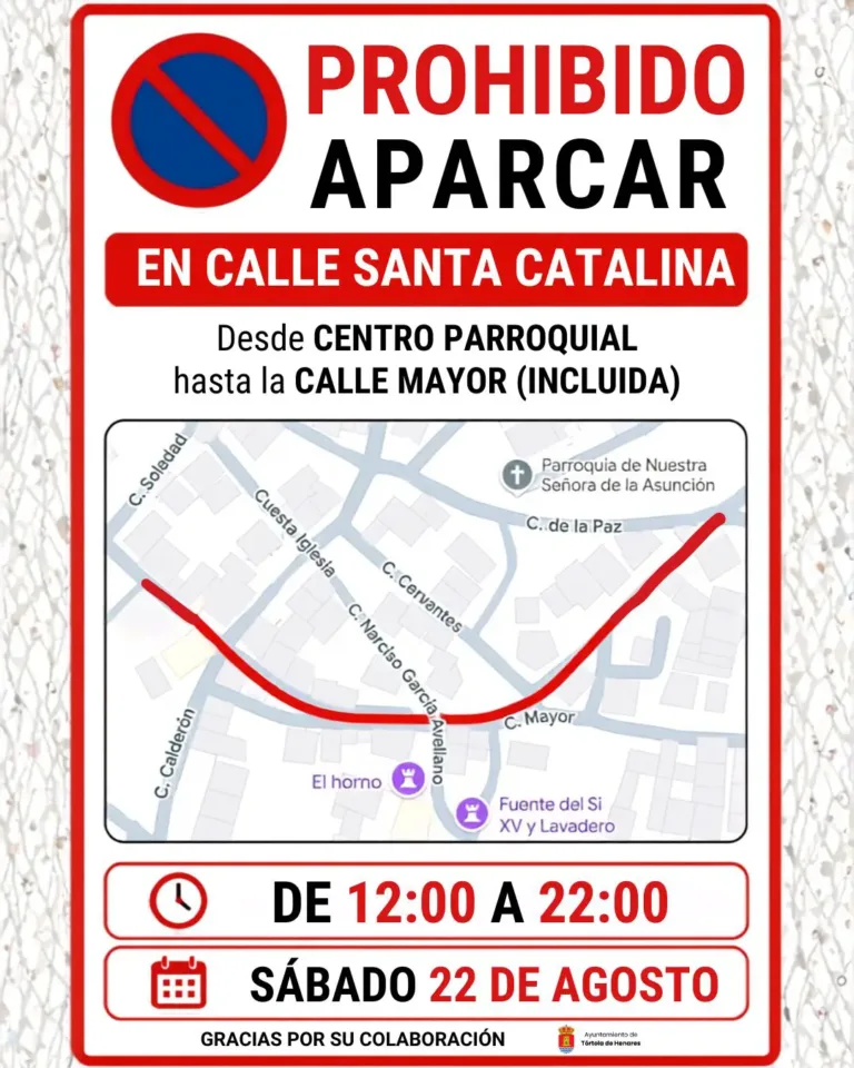 Tórtola informa sobre un nuevo corte de calle con motivo de diversos eventos