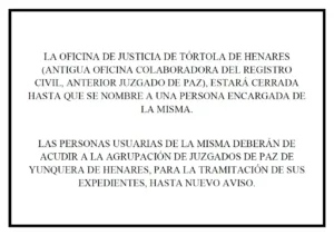 Cierre de la oficina colaboradora del Registro Civil de Guadalajara en Tórtola de Henares