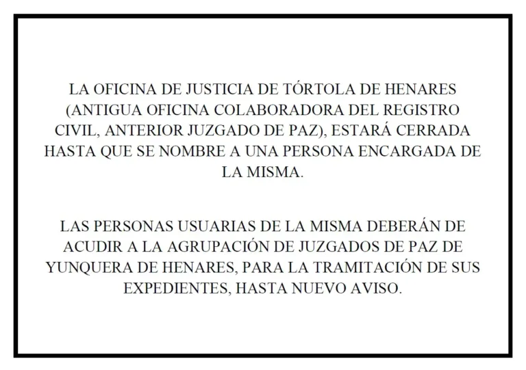 Cierre de la oficina colaboradora del Registro Civil de Guadalajara en Tórtola de Henares