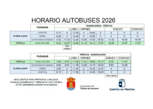 Recuerda los nuevos horarios de autobús entre Tórtola de Henares y Guadalajara