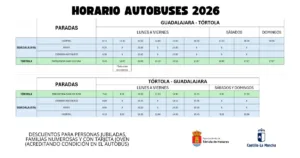 Recuerda los nuevos horarios de autobús entre Tórtola de Henares y Guadalajara