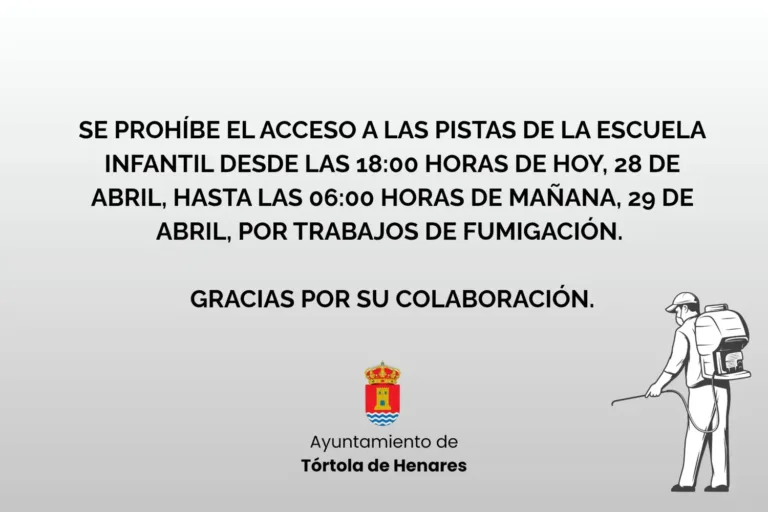 Prohibido el acceso a las pistas de las Escuela Infantil por trabajos de fumigación