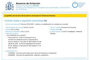El Ayuntamiento de Tórtola de Henares licita la gestión de su piscina municipal