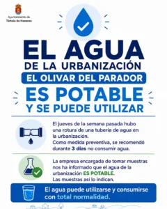 El agua de la urbanización El Olivar del Parador es potable y apta para el consumo