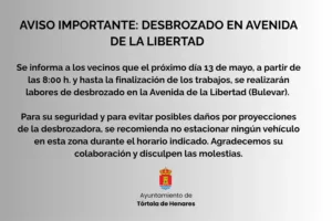 Trabajos de desbrozado en la Avenida de la Libertad el miércoles 13 de mayo