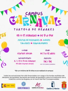 El Ayuntamiento de Tórtola organiza un campus de Carnaval infantil con juegos, talleres y fiestas de disfraces