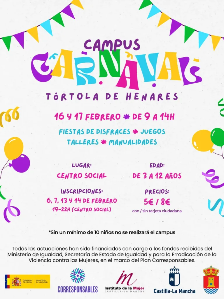 El Ayuntamiento de Tórtola organiza un campus de Carnaval infantil con juegos, talleres y fiestas de disfraces